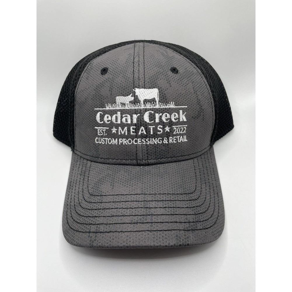 Cedar Creek Meats Hat Adjustable Gray Black Cap Men’s Women’s Mesh Back Indiana
